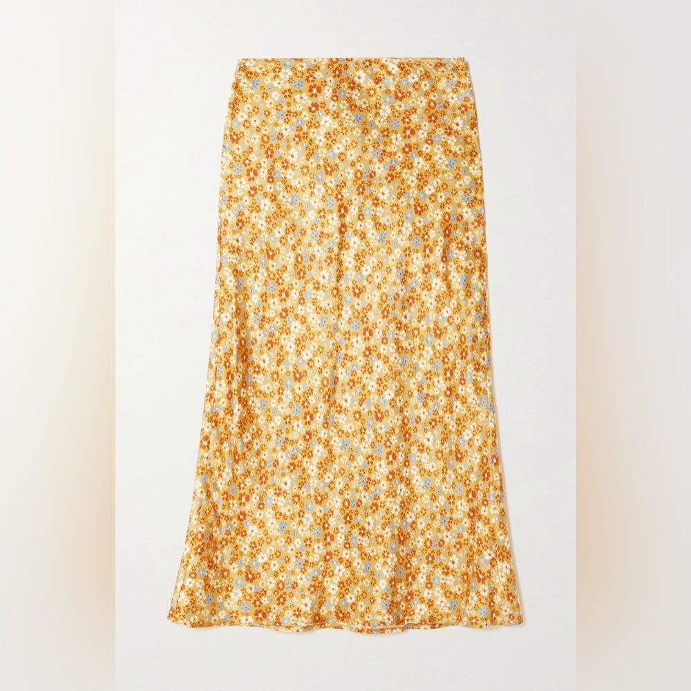 New! Reformation Pratt Yellow Floral Print 100% Silk Satin Skirt 🌼 size 2 - Picture 5 of 5